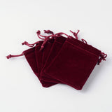 5 pc Rectangle Velvet Pouches, Gift Bags, Dark Red, 15x10cm