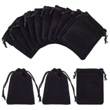 10 pc Rectangle Velvet Pouches, Candy Gift Bags Christmas Party Wedding Favors Bags, Black, 9x7cm
