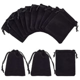 10 pc Rectangle Velvet Pouches, Candy Gift Bags Christmas Party Wedding Favors Bags, Black, 9x7cm