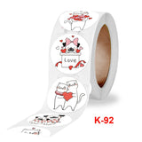 Craspire 4 Styles Valentine's Day Theme Round Paper Stickers, Self Adhesive Roll Sticker Labels, for Envelopes, Bubble Mailers and Bags, Cat & Dog with Heart Pattern, Colorful, 25mm, 500pcs/roll
