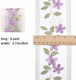 6 Yards Flower Lace Ribbon Vintage Purple Floral Edging Trimmings Embroidered Polyamide Yarns Ribbons Applique Mesh Patch for Sewing Wedding Bridal Clothes DIY Crafts Supplies
