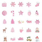 Craspire 50Pcs Christmas PVC Self Adhesive Stickers, Waterproof Decals for Water Bottle, Helmet, Luggage, Pink, 40~80mm