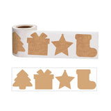 Craspire 4 Shapes Christmas Kraft Paper Self Adhesive Blank Stickers Rolls, Writable Decals for Christmas Gift Sealing, Tan, 63.5x63.5mm, 300pcs/roll