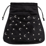 4 pc Velvet Packing Pouches, Drawstring Bags, Trapezoid with Moon & Star Pattern, Black, 21x21cm