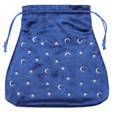 4 pc Velvet Packing Pouches, Drawstring Bags, Trapezoid with Moon & Star Pattern, Marine Blue, 21x21cm
