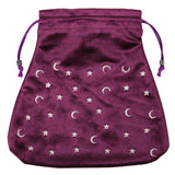 4 pc Velvet Packing Pouches, Drawstring Bags, Trapezoid with Moon & Star Pattern, Purple, 21x21cm