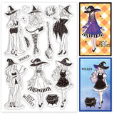 Craspire Custom PVC Plastic Clear Stamps, for DIY Scrapbooking, Photo Album Decorative, Cards Making, Witch Pattern, 160x110x3mm