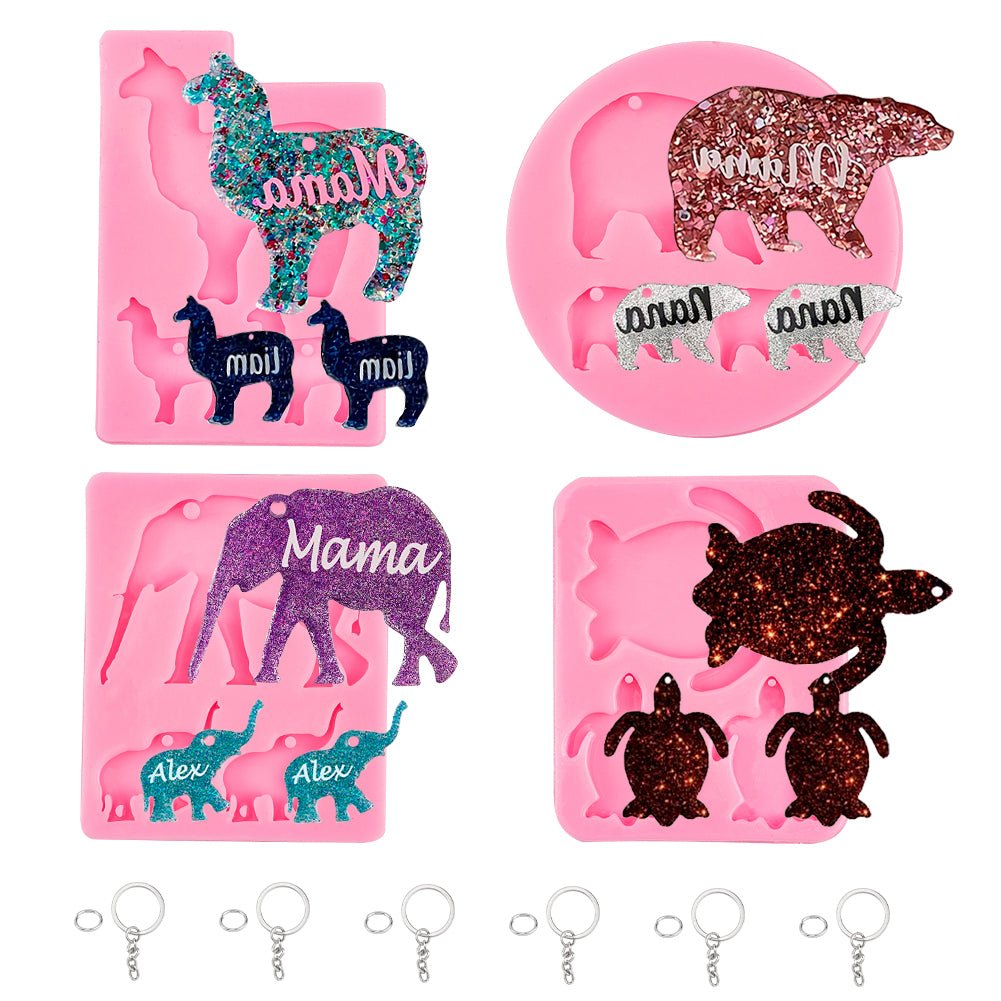 CRASPIRE DIY Animal Theme Keychain Making Kits, with Pendant Silicone Molds,  Resin Casting Molds, Iron Keychain Ring and Iron Jump Rings, Pink,  99~120x81~84x6~7mm
