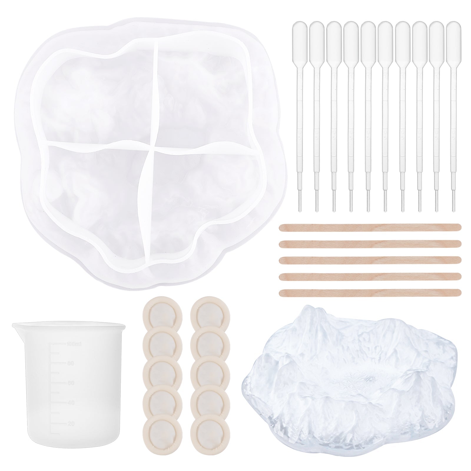 CRASPIRE DIY Ashtray Shape Making Kits, with Silicone Molds, Silicone 100ml  Measuring Cup, Plastic Transfer Pipettes, Birch Wooden Craft Ice Cream  Sticks, Latex Finger Cots, White, 27pcs/set