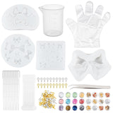 DIY Bowknot Silicone Molds Kits, with Resin Casting Molds, Iron Screw Eye Pin Peg Bails, 304 Stainless Steel Beading Tweezer, Measuring Cup, Nail Art Sequins/Paillette, Disposable Plastic Transfer Pipettes, Disposable Gloves, Mixed Color, 55x82x10mm - CRASPIRE