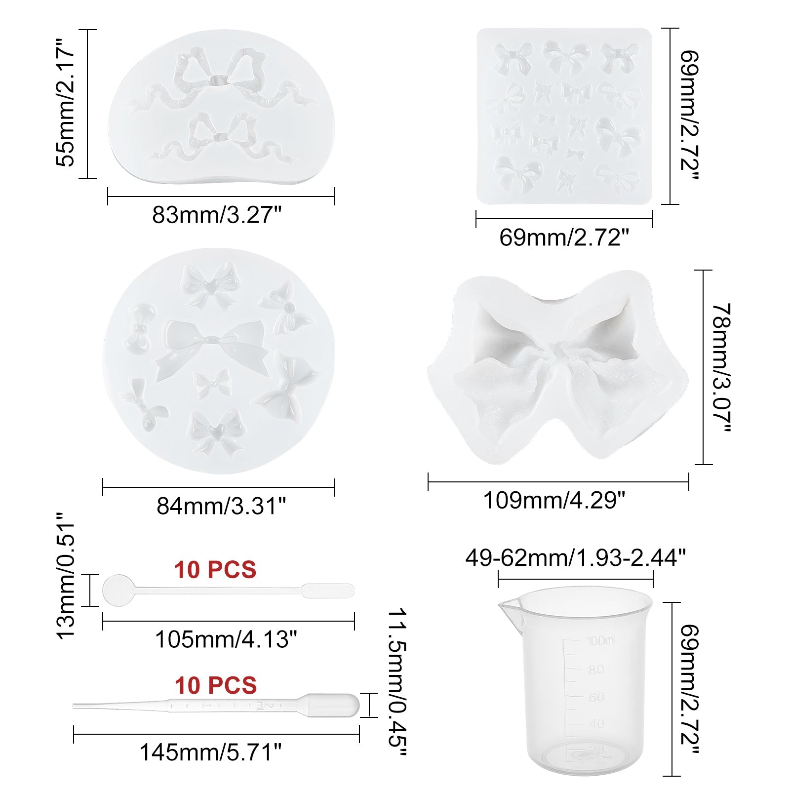 CRASPIRE DIY Bowknot Silicone Molds Kits, with Resin Casting Molds, Iron  Screw Eye Pin Peg Bails, 304 Stainless Steel Beading Tweezer, Measuring  Cup, Nail Art Sequins/Paillette, Disposable Plastic Transfer Pipettes,  Disposable Gloves