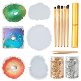 DIY Cup Mat Resin Casting Silicone Molds Kits, with Foil Paper, Bamboo Nonslip Anti-Static Pointed Tip Tweezer Repair Tool and Artificial Fiber Horse Hair Eye Brush Set, Mixed Color, 120x120x12mm - CRASPIRE