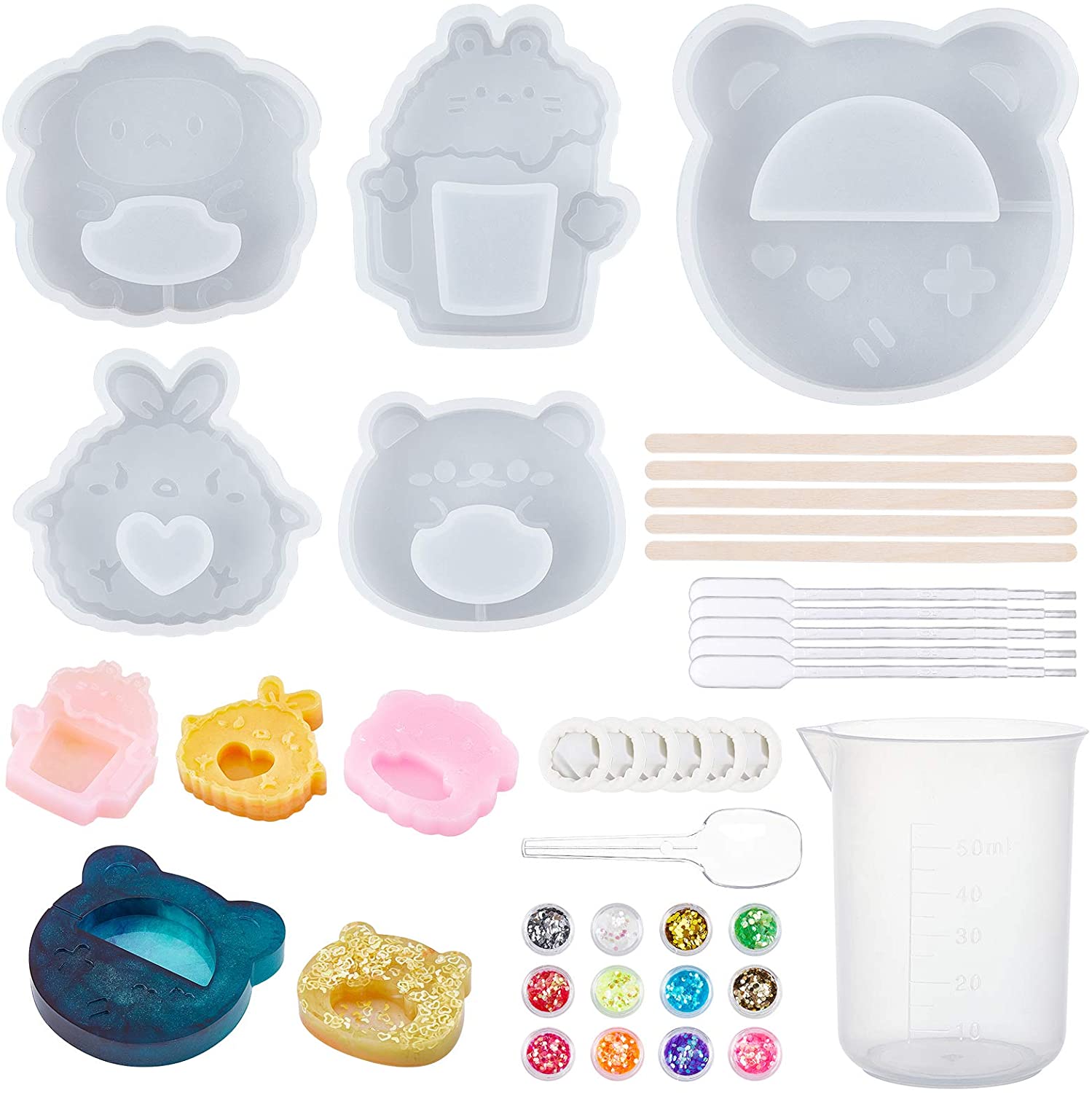 CRASPIRE DIY Doll Shaker Molds, Silicone Quicksand Molds,Resin Casting  Molds , For UV Resin, Epoxy Resin Craft Making, with Plastic Transfer  Pipettes & Measuring Cup & Spoons, Latex Finger Cots, Nail Art