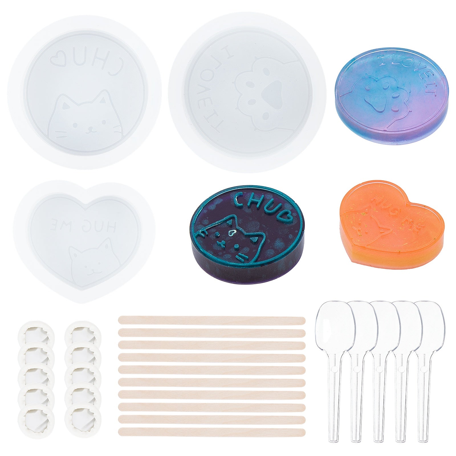 CRASPIRE DIY Food Grade Silicone Molds, For UV Resin & Epoxy Resin Jewelry  Making, with Birch Wooden Craft Ice Cream Sticks, Plastic Transfer Pipettes  & Spoons & Measuring Cup, Latex Finger Cots