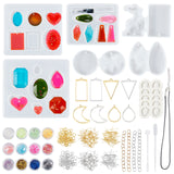DIY Jewelry Kit, with Pendant Silicone Molds, Brass Earring Hooks, Waxed Cotton Cord Necklace, Alloy Open Back Bezel Pendants, Sequins, Iron Chain Extender, White, 72x35x10mm - CRASPIRE