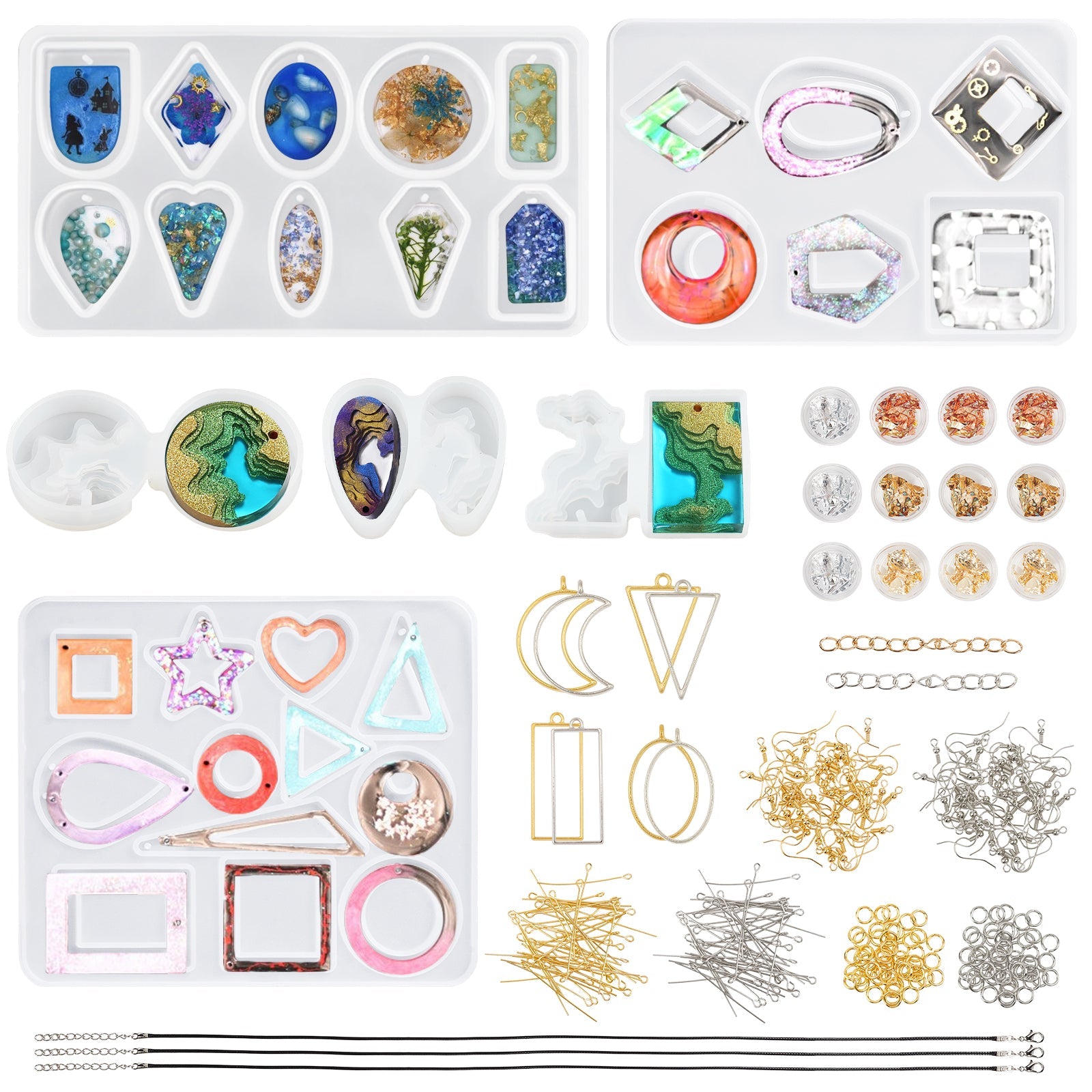 DIY Jewelry Set Makings, with Brass Earring Hooks, Waxed Cotton Cord Necklace, Silicone Molds, Tinfoil, Alloy Pendants, Iron Chain Extender, Mixed Color, 144x98x8mm - CRASPIRE