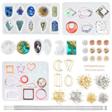DIY Jewelry Set Makings, with Brass Earring Hooks, Waxed Cotton Cord Necklace, Silicone Molds, Tinfoil, Alloy Pendants, Iron Chain Extender, Mixed Color, 144x98x8mm - CRASPIRE