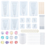 Resin Casting Molds, with Birch Wooden Craft Sticks, Latex Finger Cots, Plastic Transfer Pipettes, Gradual Change Candy Style Flakes, Measuring Cup Silicone Glue, Stirring Rod, Mixed Color, 19x19x8mm - CRASPIRE